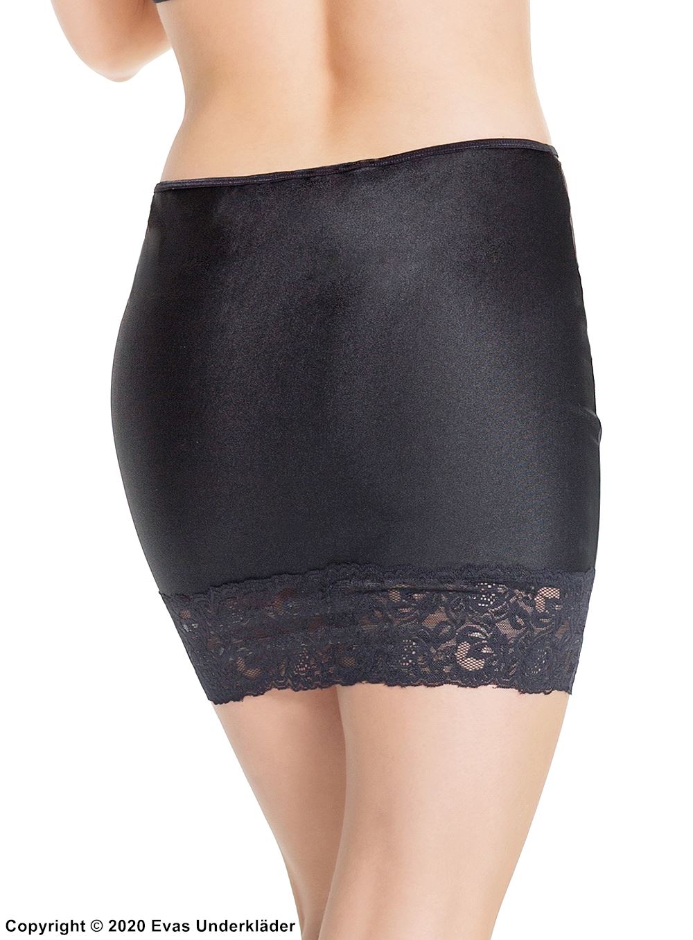 Slip skirt, high waist, lace inlay